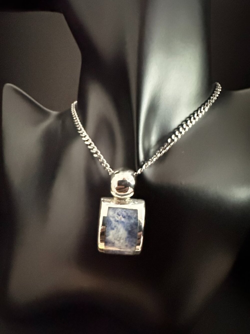 ATI Mexico 925 Sterling Silver Blue Stone Pendant – 14g – Modern Geometric